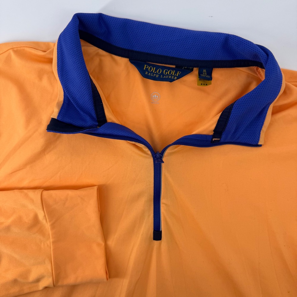 Polo Golf Ralph Lauren Pullover Mens XL Orange Navy Blue Quarter Zip Wicking